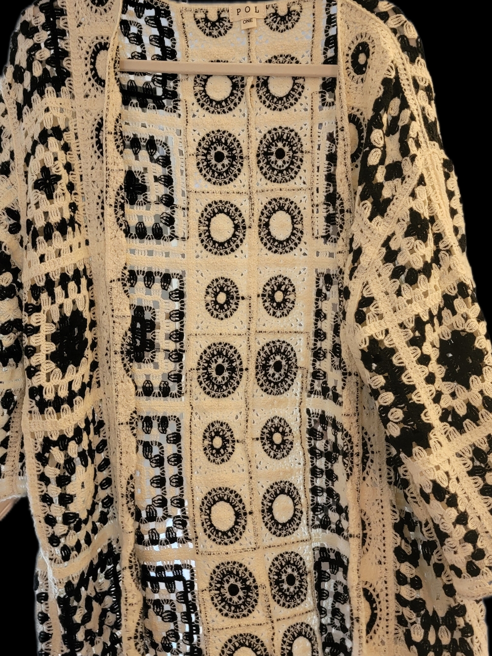 POL Black & Cream Crochet Open Cardigan